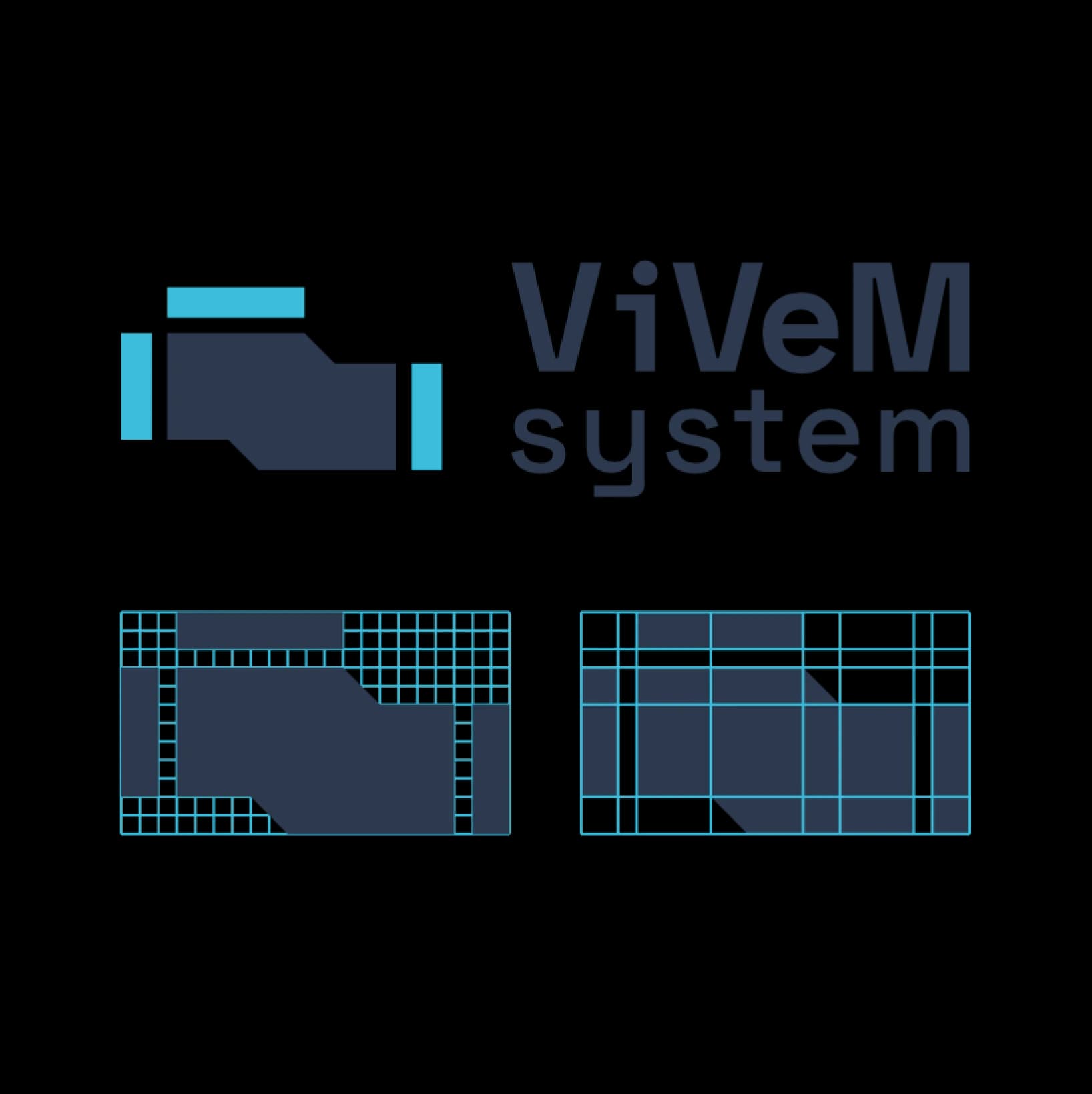 Finální logo a ukázka jeho geometrické konstrukce na mřížce
